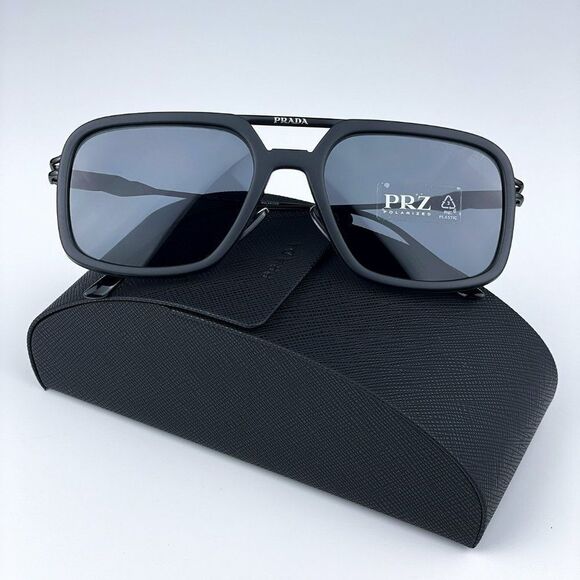 NEW Prada PR57ZS 1BO5Z1 Matte Black Polarized Grey Pilot Metal Unisex Suglasses - Picture 1 of 11